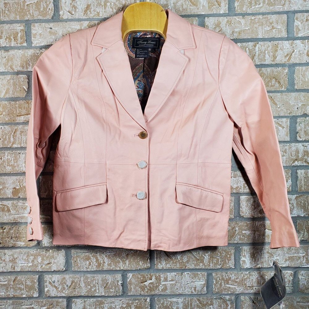 Jerry Lewis Classic Luxuries Collections Pink Leather Jacket‎ Womens Size L NWT